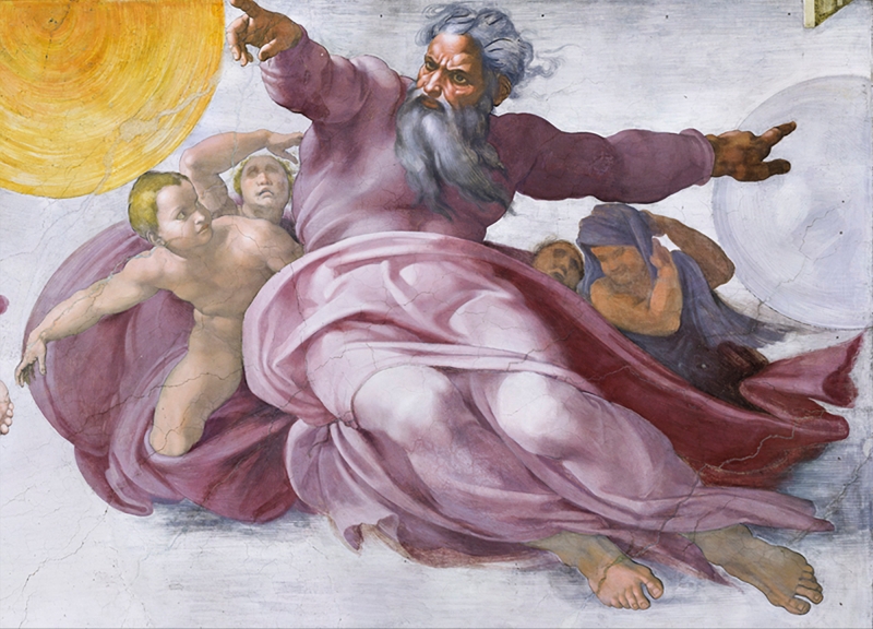 Creation of Sun, Moon, and Plants Extreme Closeup by artist Michelangelo Buonarotti